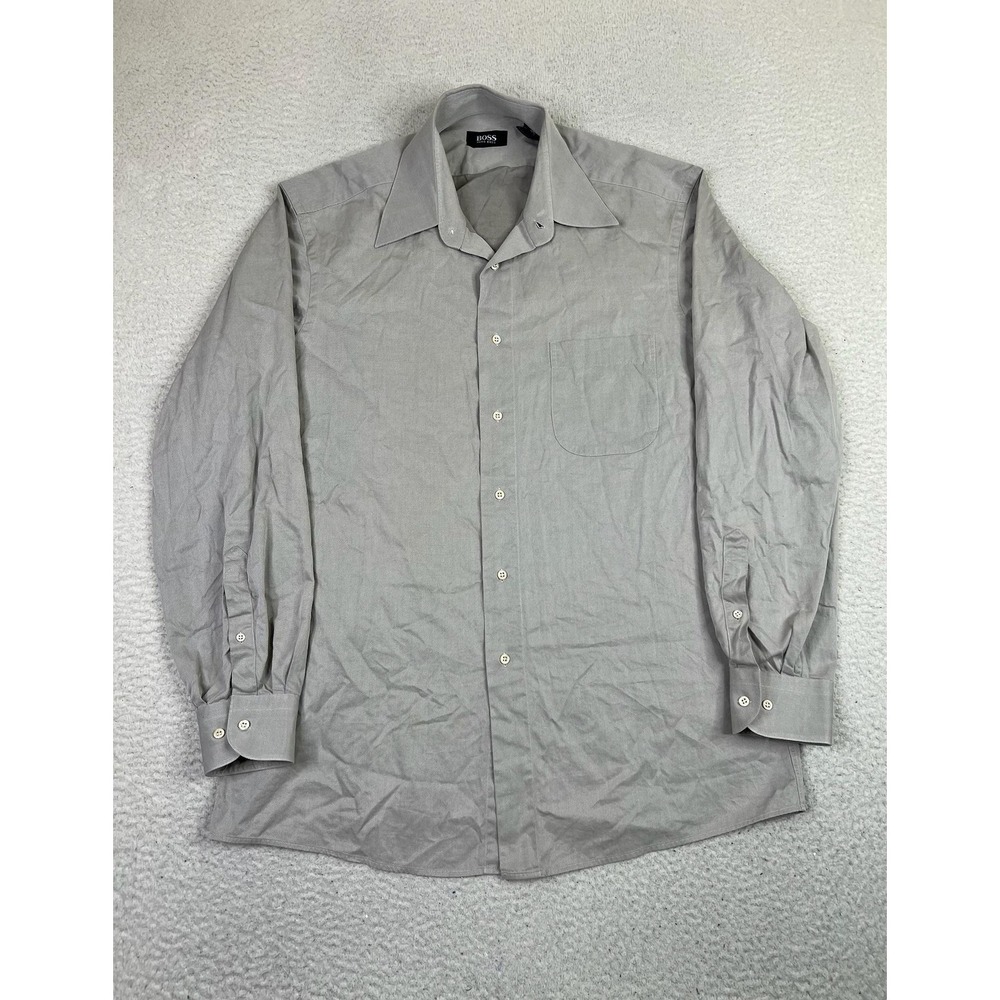 Hugo Boss Shirt Mens 16 34/35 Gray Dress Shirt Button Front Long Sleeve Pocket